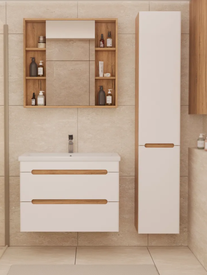 Тумба Diva 70 напольная Белая/Вотан, с умывальником Como 70