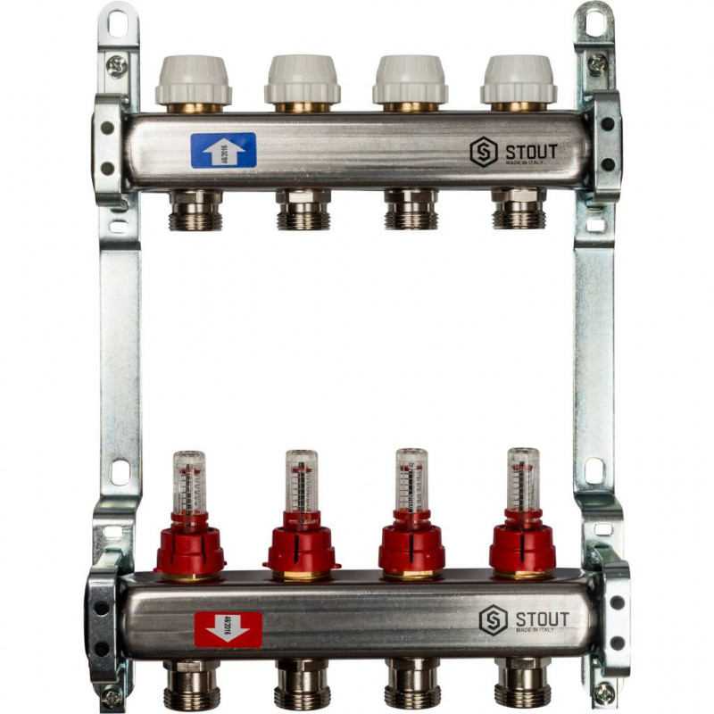 Коллектор из нерж. стали с расходомерами 4 вых. STOUT