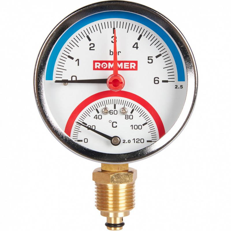 Термоманометр Dy 80 радиальный 1/2, 6 бар 0-120 Rommer