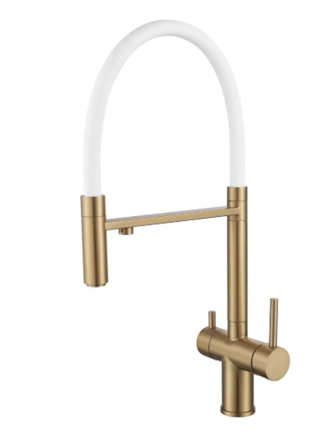 Смеситель для кухни Shevanik S178G гибкий излив 21 см цвет белый, матовое золото