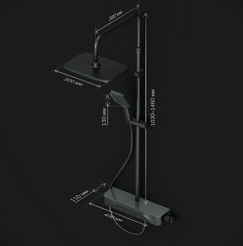 Душевая система AM.PM Func F078F222 стойка с тропическим душем, термостатом, смесителем, черная