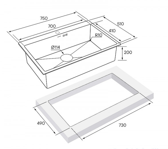 Мойка нерж. сталь VAST, PM217551-BS, брашированная нерж. сталь, 750х510мм, Paulmark