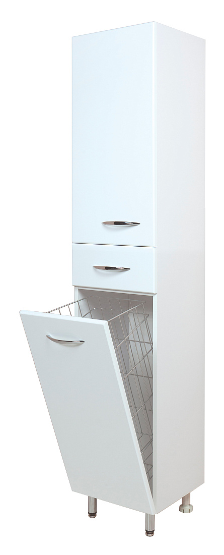 Шкаф-пенал для ванной Onika Модерн 26 напольный, с бельевой корзиной, левый, белый