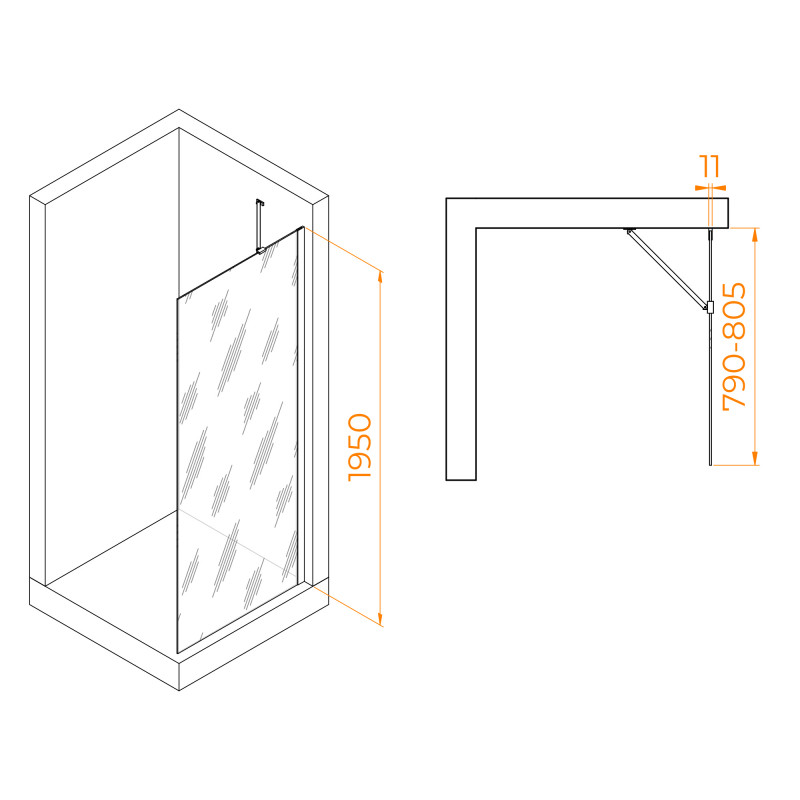 Душевая перегородка 80*195 RGW WA-102 Хром/Прозрачное/6 мм(790-805) (Easy) 351010208-11