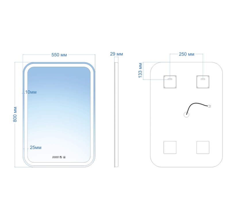 Зеркало MIXLINE Мальта-3 550*800 (ШВ) сенсорный выключатель, часы внешней настройки + подогрев