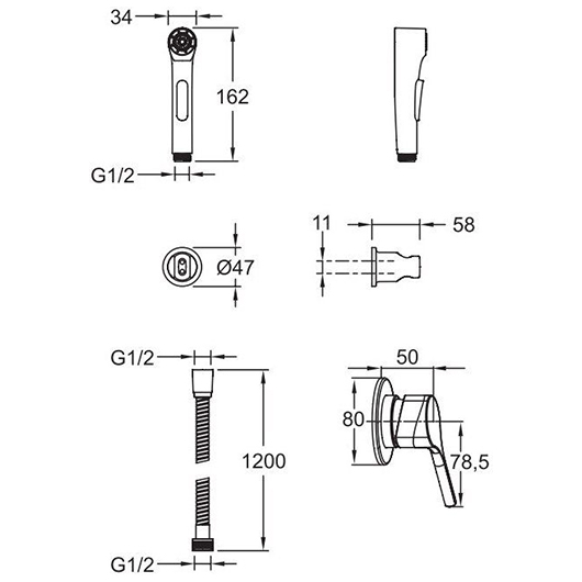 Смеситель с гигиеническим душем Jacob Delafon Elate E24610-BL