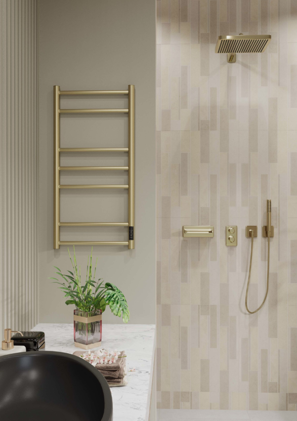 Полотенцесушитель ДВИН L neo 80/50 Электрический (диммер (круг) Золотой матовый)