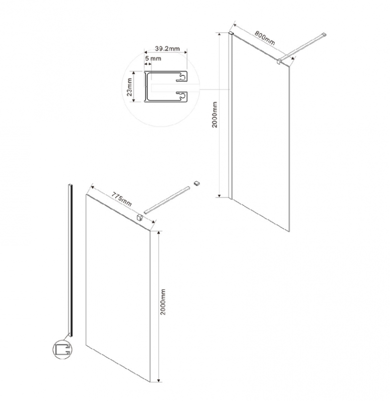 Душевая перегородка 800*2000, VSW-1H800CGB черн матов,тонир Vincea (298897)