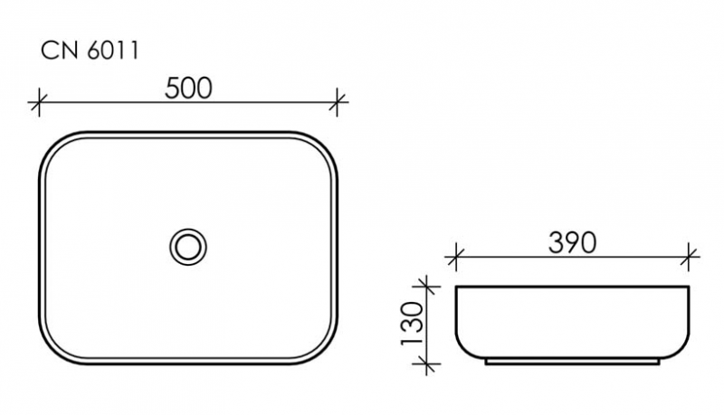 Раковина накладная прямоугольная CN6011 Element 500*390*130мм Ceramica Nova