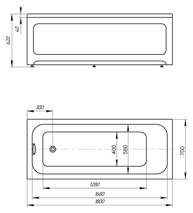 Акриловая ванна BELLA 180*70 см прямоугольная