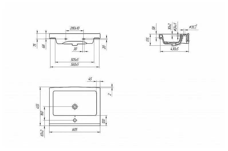 Раковина Cersanit GRAND 60 встраиваемая белая