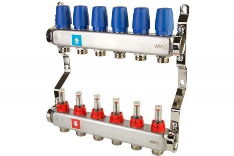 Коллектор из нержавеющей стали в сборе с расходомерами 6 вых.MVI MS.506.06