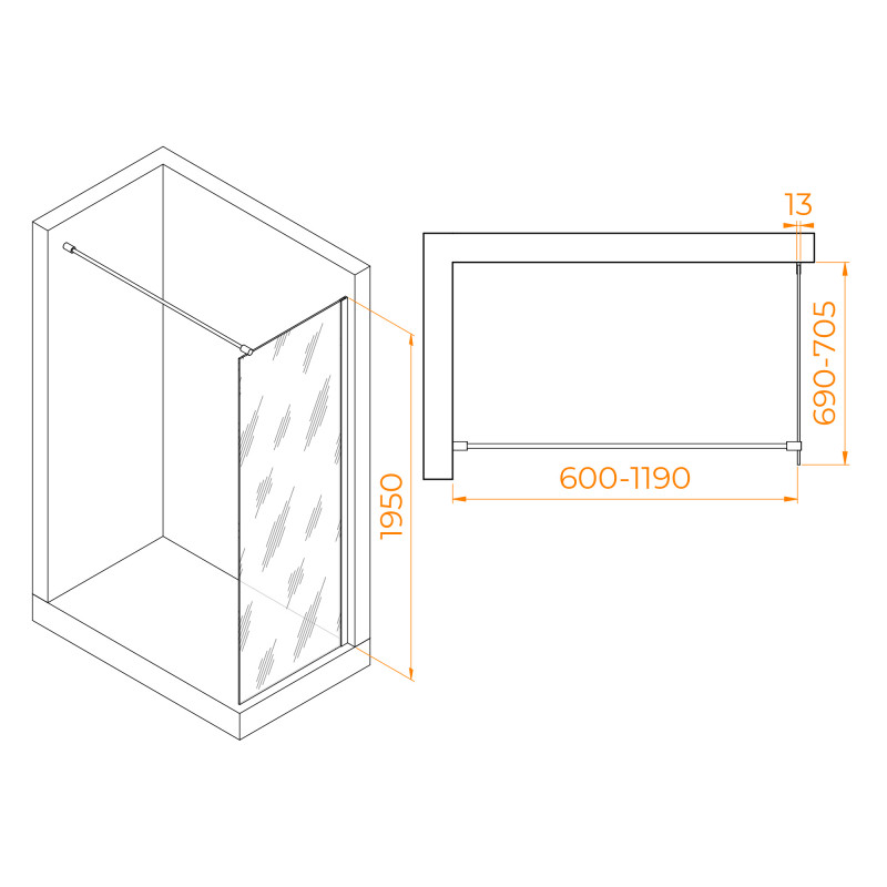 Душевая перегородка 70*195 RGW WA-010-G Золото/Прозрачное/8 мм 351001007-16
