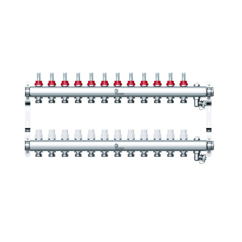 Коллекторная группа с расходомерами 10 в. 1"x3/4" НЕРЖ Wester MUFS