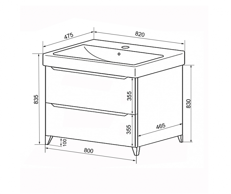 Комплект Тумба Azario LOTOS 80/2 Н 820х475х835 напольная с раковиной Monte 80 (CS00081987)