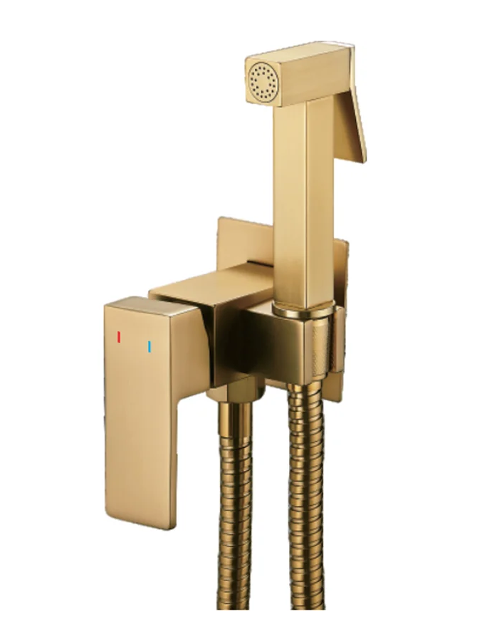 Смеситель с гигиеническим душем, золотой сатин S127G "SHEVANIK"