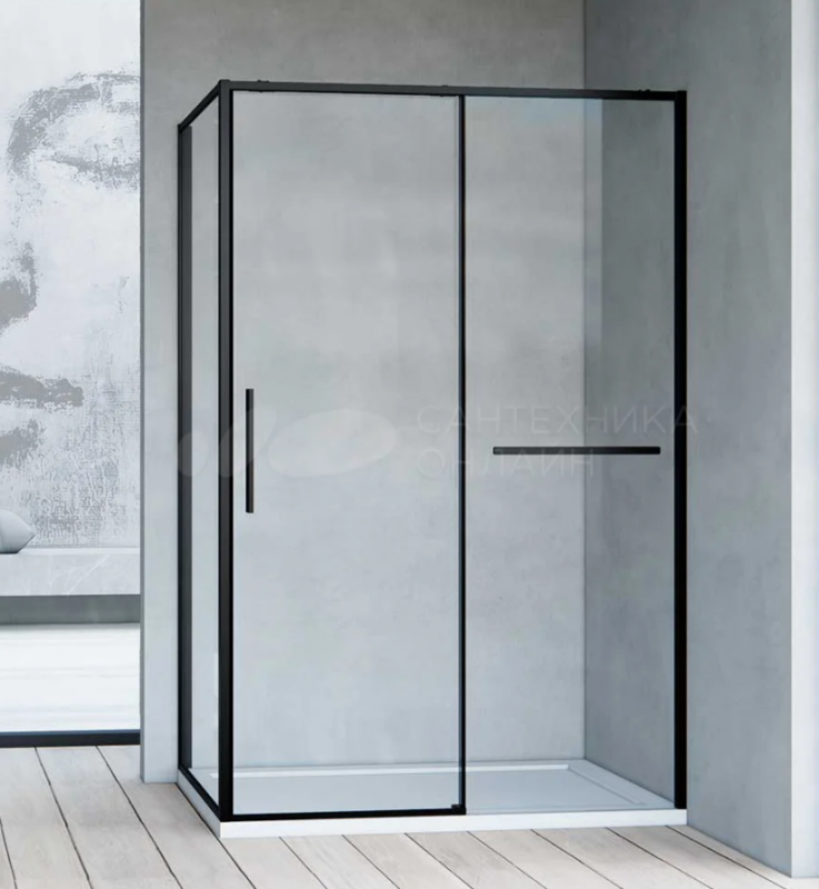 Душевой уголок Vincea Slim Soft VSR-1SS9011CLB 110x90, профиль черный, стекло прозрачное